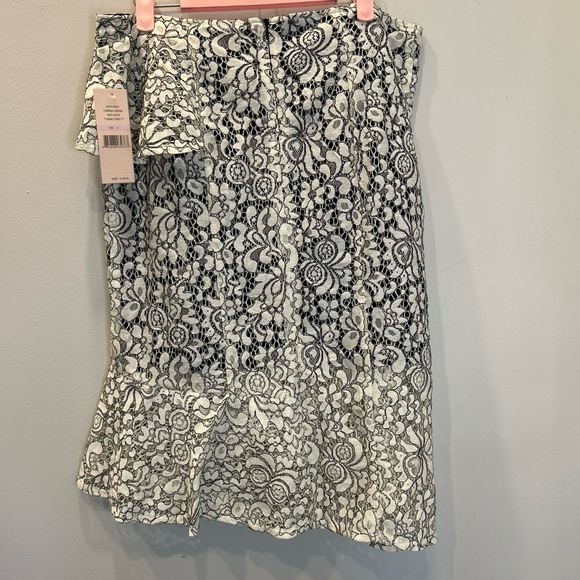 Nanette Lepore Lace Overlay Asymmetrical Hem Ruffle Midi Skirt - Picture 9 of 9